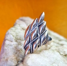 Bague Artisanale Argent 925 Effet Matelassé Cordelettes Taille 58
