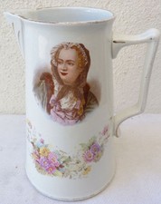 PICHET POT A EAU FAÏENCE SAINT AMAND & HAMAGE NORD DECOR FLORAL + PORTRAIT FEMME