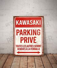Plaque métal vintage Kawasaki parking privé Enseigne Garage Décoration moto