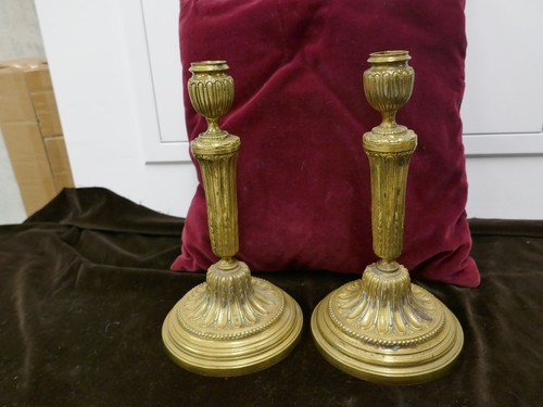 Paire bougeoirs bronze doré - bougeoirs,