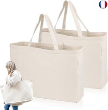 KUIZHEN Lot de 2 sacs en coton - Grand sac de transport - Sac en toile de jute