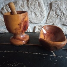 Bois d'Olivier   1  gros mortier   et  1 ravier   VINTAGE