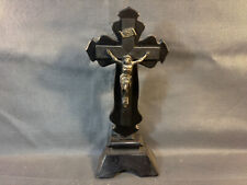 Ancien crucifix en bois Napoléon 3 sur socle en bois Jesus en métal début 20ème