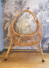 ANCIEN GRAND BERCEAU-VINTAGE ROTIN OSIER-DESIGN 50 60 70