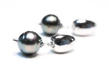 boucles d'oreilles argent en perles noires de Tahiti véritables 1919 dia 9,8mm