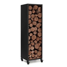 Range bûches vertical plein acier noir H. 112 CM pour cheminée avec roulettes