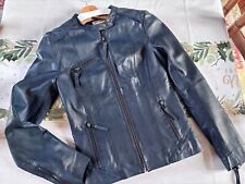 Superbe VESTE BLOUSON CUIR souple agneau bleu-marine NAF-NAF T.36