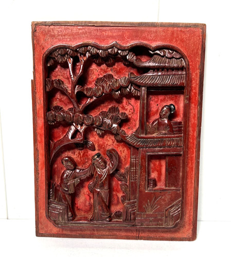 Panneau bois sculpté laqué - panneau,