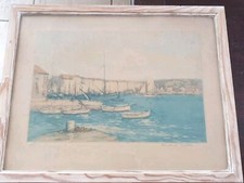 GRAVURE AQUATINTE MANUEL ROBBE 1872 - 1936 PORT DU SUD COTE D AZUR MARINE BATEAU