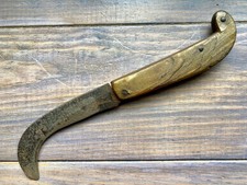 Ancien Couteau serpette plein manche corne marquage à voir vintage knife messer