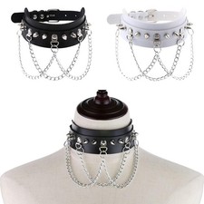 Collier ras du cou gothique sexy en cuir pour femmes et hommes, chaîne à