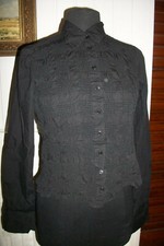 Vintage Chemisier coton noir surpiqué ANNE FONTAINE made in FRANCE T.2 38 40
