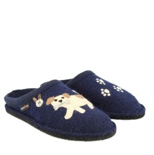 HAFLINGER FIDO MITTELBLAU CHAUSSONS BLEU EN PURE LAINE CHIEN