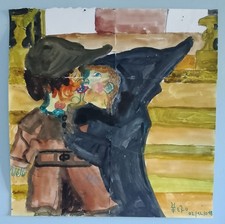 le baiser aquarelle Art brut