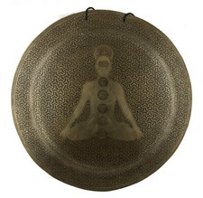 24" Gong tibétain -Yogi aux 7 Chakras gravé 62 cm  Méditation Népal 1306