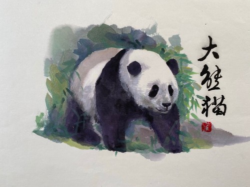 Original panda brush painting - original,