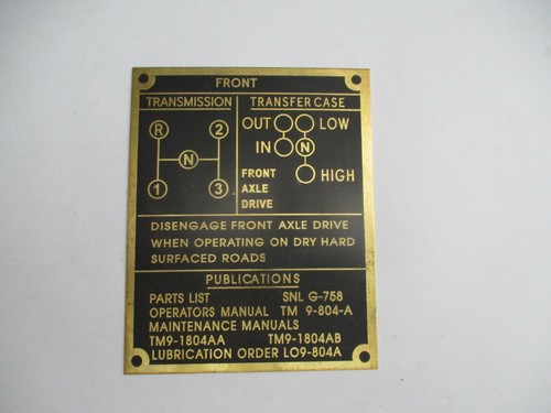 Plaque identification jeep m - plaque,