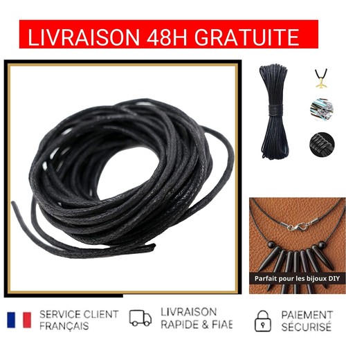 Cordon coton ciré noir 1mm - ciré,