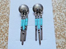 Boucles d'Oreilles Navajo Argent 925 QT Turquoise Vintage.