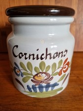 Grand pot à cornichons en faïence de Desvres décor Chaumière GF Gabriel Fourmain