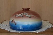 Ancien Abat- jour en opaline décor Bord de Mer avec mouettes en vol