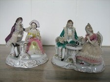 2 Groupe de porcelaine Allemande Statuette jeu d'échec & thé Meissen Saxe.. ?