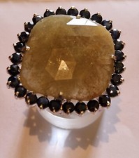     bague  retro    argent   massif  925   saphir jaune et bleus  poids 14.2g