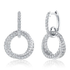 Diamant 3 Cercle Goutte Pendantes Oreilles 14K or Blanc 2.32 Cts Rond Naturel