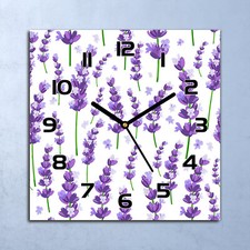 Horloge Murale En Verre Provence violette lavande fleurs pourpre et vert 30x30