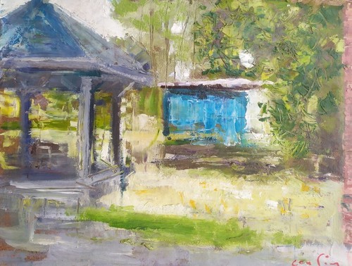 Kiosque huile sur isorel - huile,