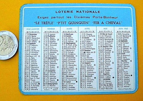 Mini calendrier 1960 loterie - mini,