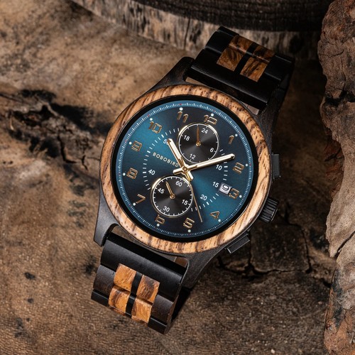 Wooden men watch quartz - wooden,