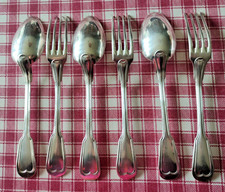 3 cuillères + 3 fourchettes Ligne Chinon Métal argenté Très bon état