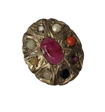 Bague Femme Taille 6,5 US Gemmes Navagraha Naturelles En Argent Allemand Vintage