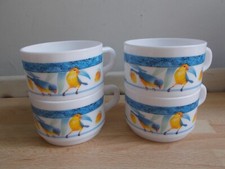 4 grandes tasses décor oiseaux Arcopal