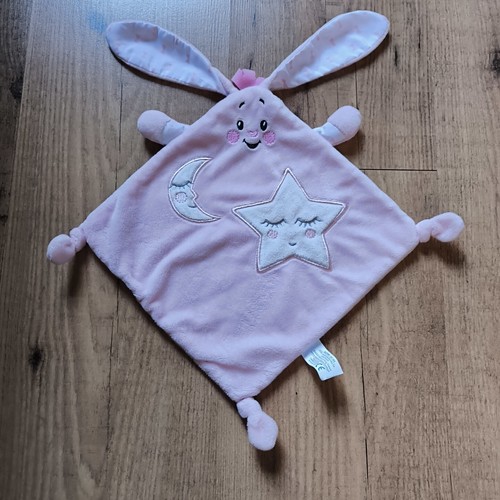 Doudou lapin plat - rose, étoile