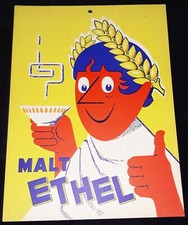 ANCIENNE PLAQUE CARTON SERIGRAPHIEE-MALT ETHEL  N°708/109