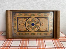 Ancien Plateau Service Bois Décor Peint Couleur Signe Cabon Deco Table