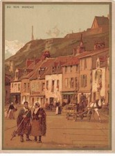 CHROMO #MK41297 AU BON MARCHE UN VILLAGE ET SES HABITANTS CHARETTE CHEVAL MINO