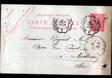 AURILLAC à BOURGES (18 / 15) Oblitération Postale Ferroviaire AMBULANT en 1910