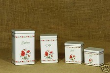 4 boites métal Coquelicots : FARINE, CAFE, THE, SEL Made In Italy belle qualité 