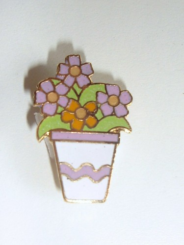 Broche pot fleurs violet - fleurs,