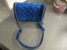 Sac velours matelassé bleu électrique neuf anse chaîne 