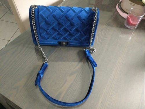 Sac velours matelassé bleu