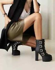 Bottines À Talons Plateforme Confortables Noires 15 CM En Cuir Synthétique CZ302