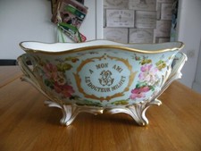 JARDINIÈRE ANCIENNE SUR PIEDS AVEC ANSES EN PORCELAINE - SOUVENIR 