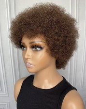 Perruque Afro Bouclé Frisé Femme Naturelle Brun Marron Chatain Wig Courte 15cm