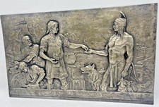 Large antique german silver plated bronze plate 19th century signed