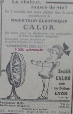 PUBLICITE CALOR RADIATEUR ELECTRIQUE KID SOLEIL DE 1935 FRENCH AD PUB ART DECO 