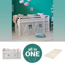 Cadre de Lit superposé enfant 90x200 cm Mezzanine Lattes Bois Rideau Homestyle4u